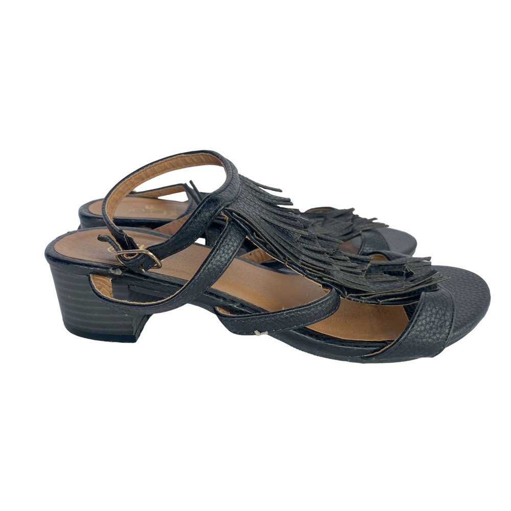 Betani Womens Size 7 Maya-2 Black Fringe Sandals Heel Strappy Ankle Tassel BF